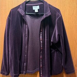 VTG Abraxas Purple Velour Cotton Blend Collared Button Cardigan Sweater S